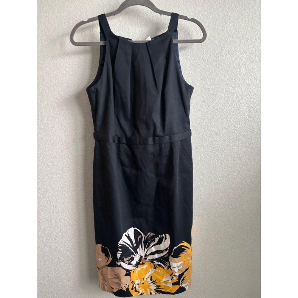 Tahari Navy Midi Dress with Yellow and Cream Floral Hem